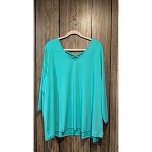 Susan Graver Liquid Knit 3/4 Sleeve Top Lattice Detail